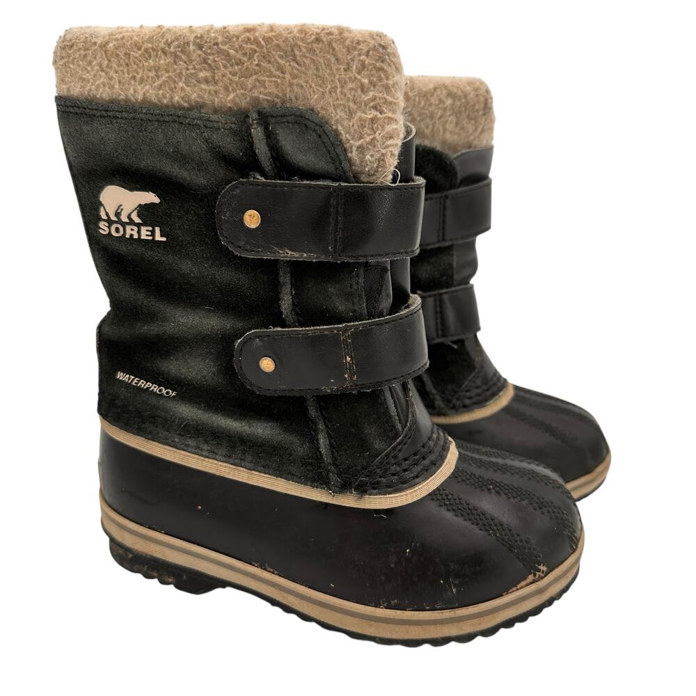 Sorel Youth Pac Strap Black Suede Waterproof Snow Boots Size 11